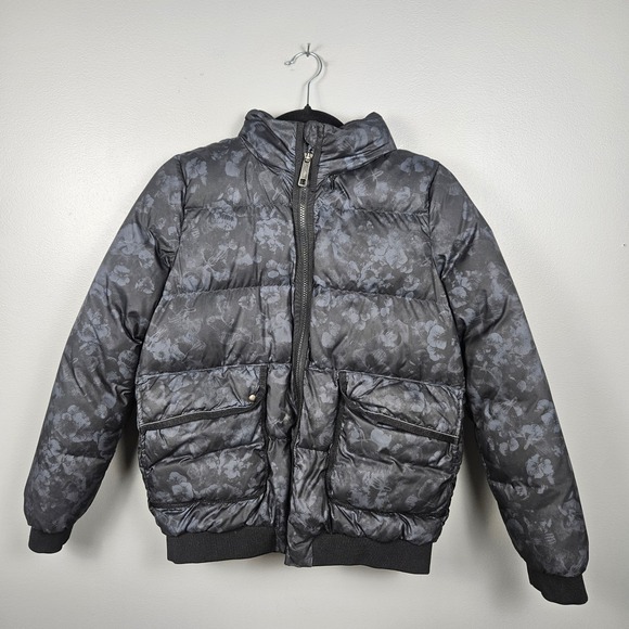Ivivva by Lululemon Other - Ivivva Girls 12 Down Puffer Jacket Hooded Quilted Bomber Floral Black Gray Coat